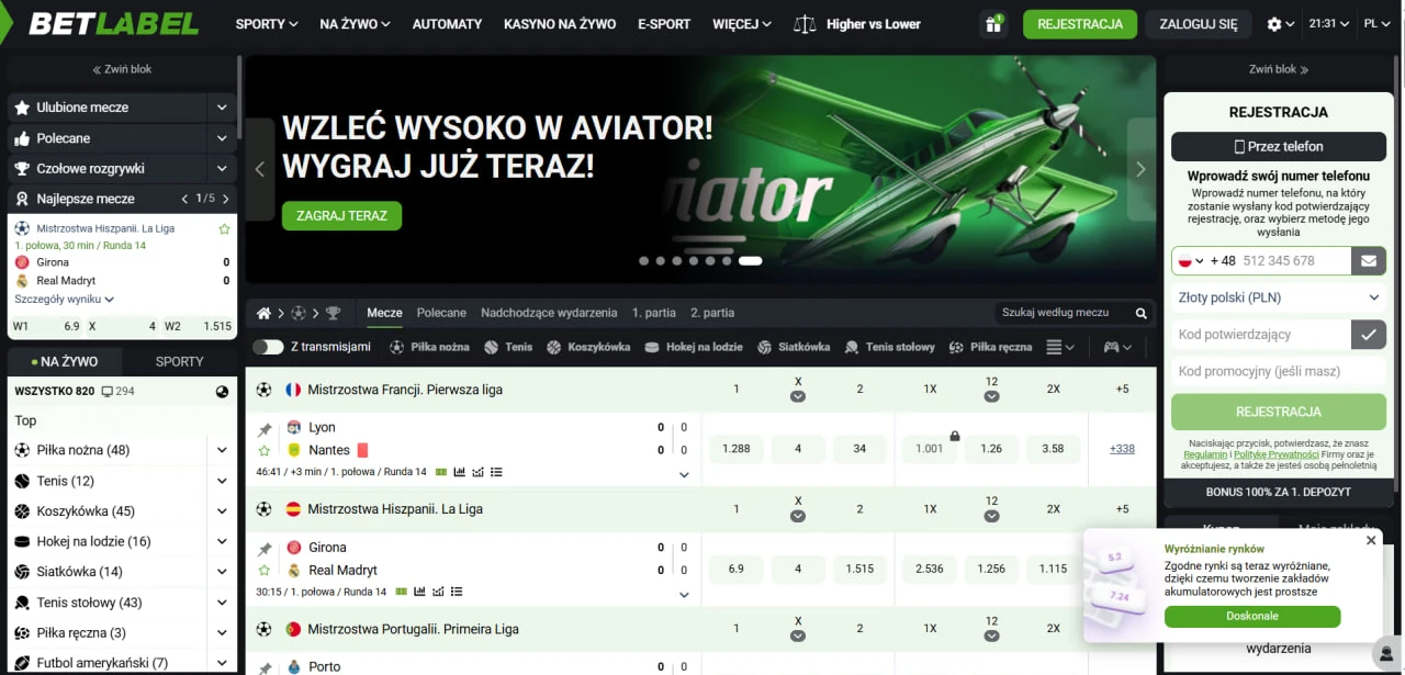 Betlabel sekcja menu